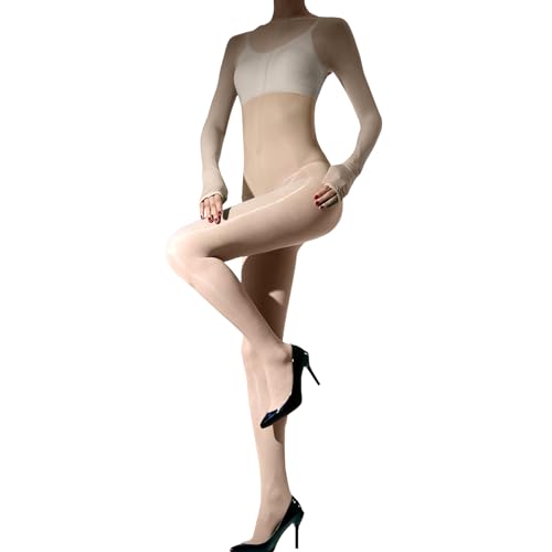 RUIBAVYA Damen Bodystocking Shiny Strumpfhose GläNzend Langarm GanzköRper Strumpfhosen Sexy Bodysuit Nylon Catsuit Glanzstrumpfhosen von RUIBAVYA