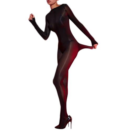 RUIBAVYA Damen Bodystocking Shiny Strumpfhose Glänzend Langarm Strumpfhosen GanzköRper Sexy Bodysuit Nylon Catsuit Glanzstrumpfhosen von RUIBAVYA