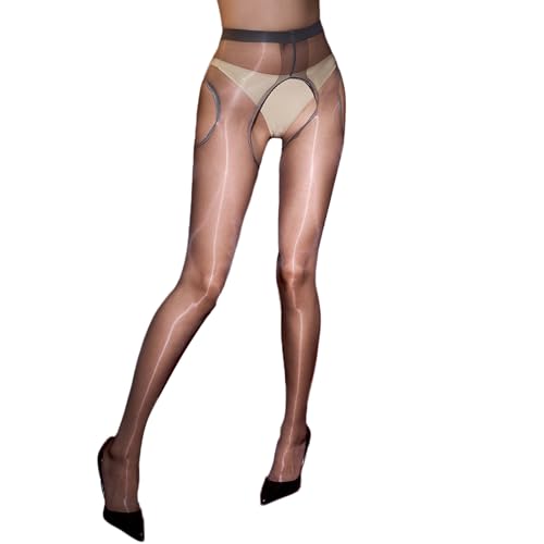 RUIBAVYA Sexy Strapsstrümpfe Offen im Schritt Strumpfhose 0 Denier Ultradünne Glänzende Strapsstrümpfe Vierfach offene Strumpfhosen von RUIBAVYA
