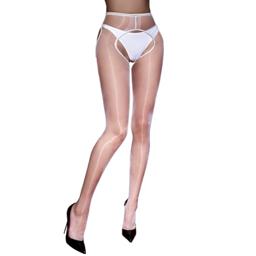 RUIBAVYA Sexy Strapsstrümpfe Offen im Schritt Strumpfhose 0 Denier Ultradünne Glänzende Strapsstrümpfe Vierfach offene Strumpfhosen von RUIBAVYA