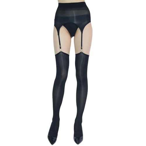 RUIBAVYA Strapsstrümpfe für Damen Stay Up Superglänzende Strapse mit Strümpfe und Halter Glänzend Farben zum Anstrapsen Strapse Strümpfe-Schwarz von RUIBAVYA