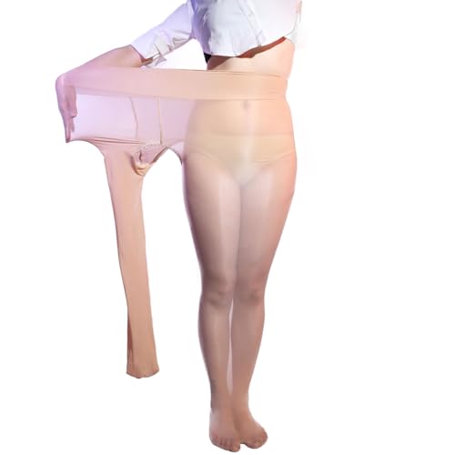 RUIBAVYA Strumpfhosen Damen Grosse Grössen 6DEN Glänzende Feinstrumpfhose übergröße Strumpfhosen mit hoher Taille-BeigeOffen von RUIBAVYA