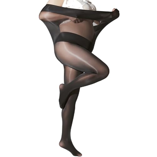 RUIBAVYA Strumpfhosen Damen Grosse Grössen 6DEN Glänzende Feinstrumpfhose übergröße Strumpfhosen mit hoher Taille-Schwarz von RUIBAVYA