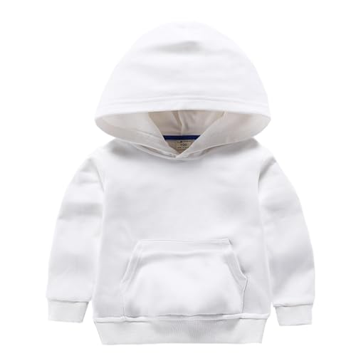RUIBETYHUA Kinder Pullover für Jungen Mädchen Baumwolle Casual Pocket Hoodie Sweatshirt Langarm Weiß Pullover Alter 6-7Jahre von RUIBETYHUA