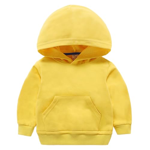 RUIBETYHUA Kleinkind Kids Boy Girl Solid Casual Pocket Hoodie Pullover Langarm Sweatshirt Tops 1-7J,Gelb,5-6J von RUIBETYHUA