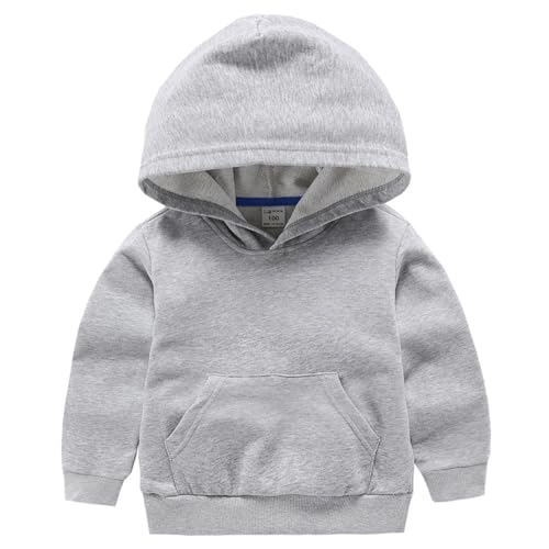RUIBETYHUA Unisex Baby Jungen Mädchen Hoodies Basic Solid Langarm Kängurutasche Kapuzen Sweatshirts Pullover,Grau,2-3Jahre von RUIBETYHUA