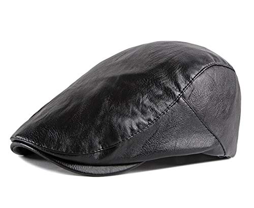 RUICHENG Leder Cap Barett PU Schiebermütze Herren Schirmmütze Gatsby Ivy Flat Cap (Schwarz) von RUICHENG