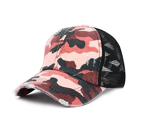 RUICHENG Pferdeschwanz Cap Basecap Damen Camouflage mesh Trucker Cap Sommer Outdoor Sport Baseball Kappe (Rosa) von RUICHENG