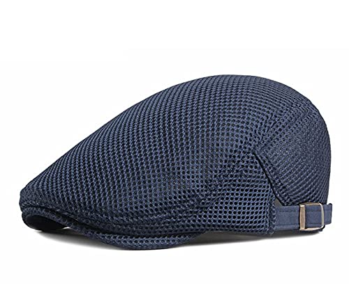 RUICHENG Schirmmütze Herren Sommer Kappe Hut Breathable Mesh Barett Gatsby Flat Cap Schiebermütze (Blau) von RUICHENG