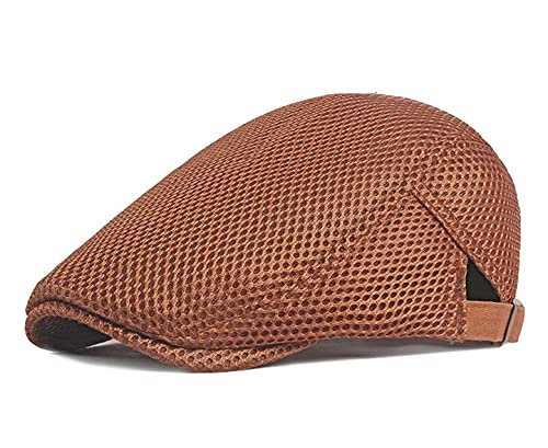 RUICHENG Schirmmütze Herren Sommer Kappe Hut Breathable Mesh Barett Gatsby Flat Cap Schiebermütze (Karamellfarbe) von RUICHENG