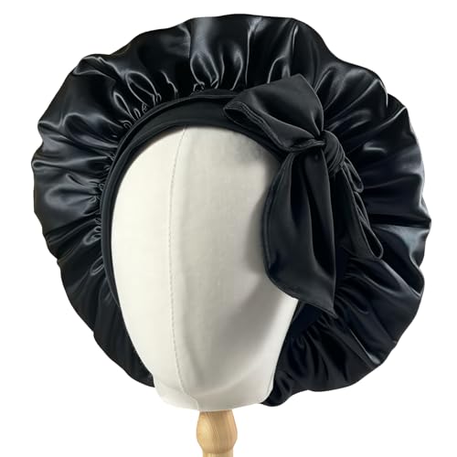 Seidenhaube zum Schlafen, Satin-Haarhaube, verstellbare weiche Haarwickel-Haarnetze mit Bindeband, für Frauen und Mädchen, lockiges Haar, Schwarz Seidenhaube zum Schlafen, Satin-Haarhaube, verstellbare weiche Haarwickel-Haarnetze mit Bindeband, für Frauen und Mädchen, lockiges Haar, Schwarz von RUICHING