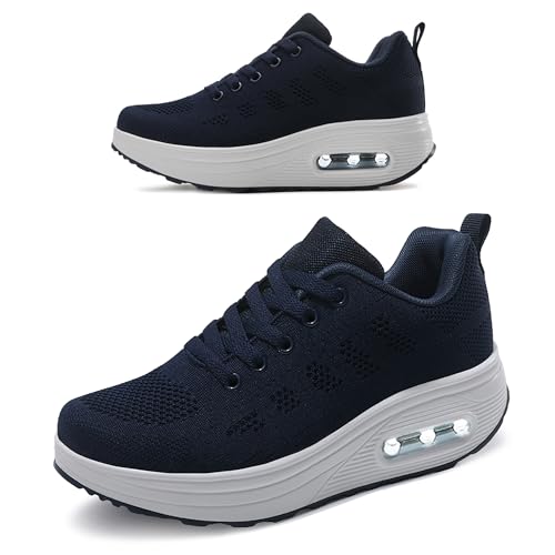 RUIDENG Mesh Damen Walking Sneakers Schuhe, dunkelblau, 38 EU von RUIDENG
