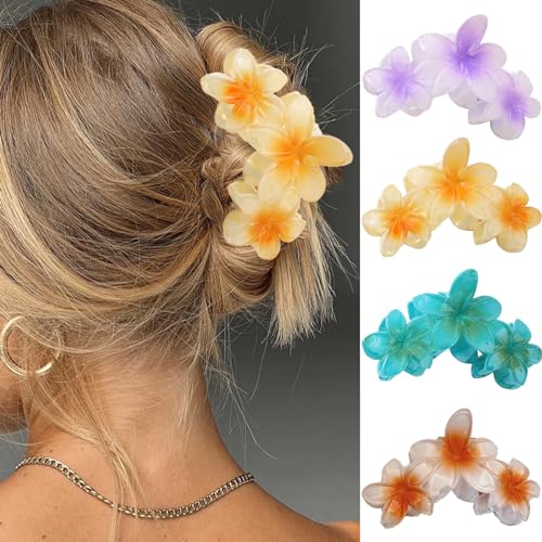 RUIENGCOMM 4 Stück Blumen-Haarspangen, rutschfeste Blumenklammern, starker Halt, große Haarklammer für mitteldickes Haar, Haarklammern für Damen und Mädchen, glattes, lockiges und gewelltes Haar von RUIENGCOMM