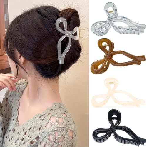 RUIENGCOMM 4 Stück Schleife Haarspange Große, Haarschleifen Kralle Clips, Rutschfest, Starker Halt, Acryl Haarklammern Haar-Accessoires für Frauen und Mädchen von RUIENGCOMM