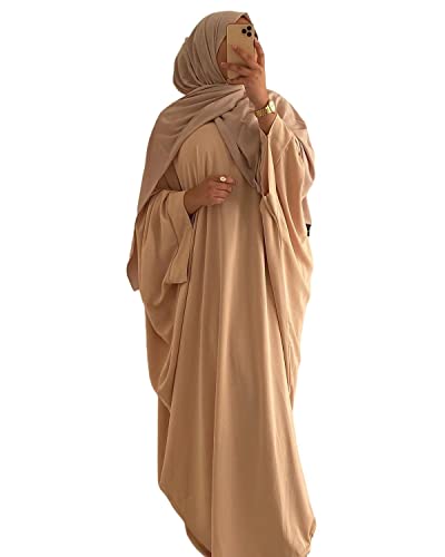 RUIG Damen Kleid Muslimische Gebet Abaya Islamische Robe Maxi Afrikanischer Kaftan Türkei Islam Dubai Türkei Kleid in voller Länge mit Hijab, Beige mit Hijab, Einheitsgröße von RUIG
