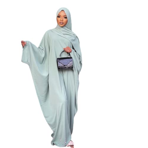 RUIG Damen Kleid Muslimische Gebet Abaya Islamische Robe Maxi Afrikanischer Kaftan Türkei Islam Dubai Türkei Kleid in voller Länge mit Hijab, Hellgrün mit Hijab, Einheitsgröße von RUIG