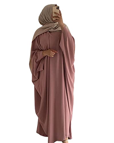 RUIG Damen Kleid Muslimische Gebet Abaya Islamische Robe Maxi Afrikanischer Kaftan Türkei Islam Dubai in voller Länge mit Hijab, Rosa Einheitsgröße von RUIG