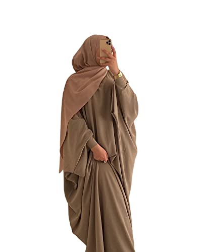 RUIG Damen Kleid Muslimische Gebet Abaya Islamische Robe Maxi Afrikanischer Kaftan Türkei Islam Dubai in voller Länge ohne Hijab, Khaki Einheitsgröße von RUIG