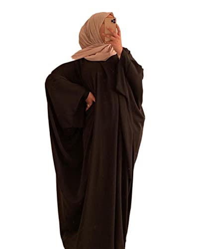 RUIG Damen Kleid Muslimische Gebet Abaya Islamische Robe Maxi Afrikanischer Kaftan Türkei Islam Dubai Türkei Kleid in voller Länge ohne Hijab, Schwarz Ohne Hijab, Einheitsgröße von RUIG