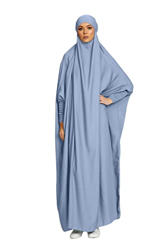 RUIG Frauen Kleid muslimisches Gebet Abaya islamische Robe Maxi afrikanischer Kaftan Türkei Islam Dubai Türkei Kleid in voller Länge mit Hijab, Himmelblau, Einheitsgröße von RUIG