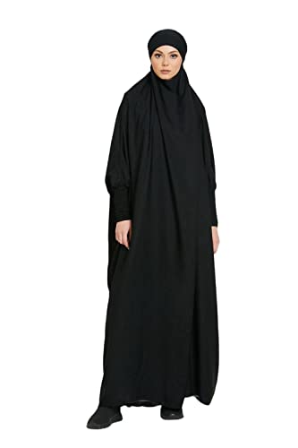 RUIG Frauen Kleid muslimisches Gebet Abaya islamische Robe Maxi afrikanischer Kaftan Türkei Islam Dubai Türkei Kleid in voller Länge mit Hijab, Schwarz, Einheitsgröße von RUIG