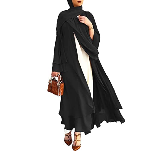 RUIG Frauen Muslimisches Gebet Chiffon Offenes Kleid Abaya Dubai Türkei Islam Kaftan islamischer Ramadan Eid Mubarak Frauen Robe, Schwarz mit Hijab, XL von RUIG