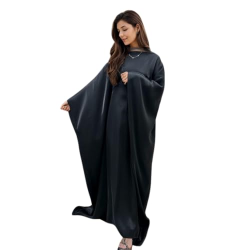 Frauen Satin Abaya Kleid Islam Muslim Sommer Fledermaus Ärmel Maxi Kleid Kaftan Robe Ramadan Kleidung von RUIG
