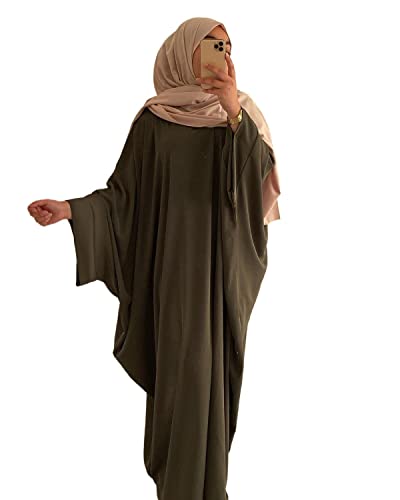 RUIG Damen Kleid Muslimische Gebet Abaya Islamische Robe Maxi Afrikanischer Kaftan Türkei Islam Dubai Türkei Kleid in voller Länge mit Hijab, Armeegrün mit Hijab, Einheitsgröße von RUIG