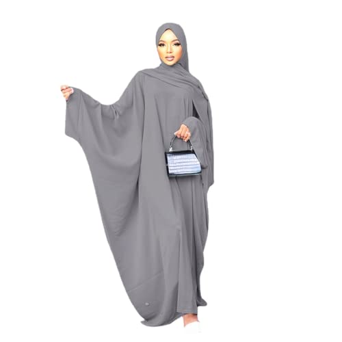 RUIG Damen Kleid Muslimische Gebet Abaya Islamische Robe Maxi Afrikanischer Kaftan Türkei Islam Dubai Türkei Kleid in voller Länge ohne Hijab, Grau, Einheitsgröße von RUIG