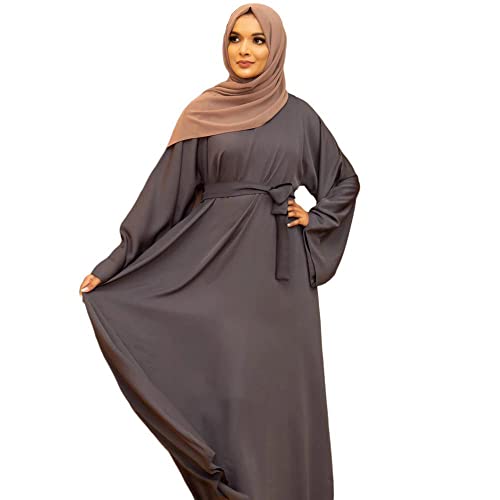 RUIG Muslimisches Gebetskleid für Frauen Abaya Kleid Islamisches Maxi Afrikanisches Kaftan Türkei Islam Kleid in voller Länge, Grau, S von RUIG