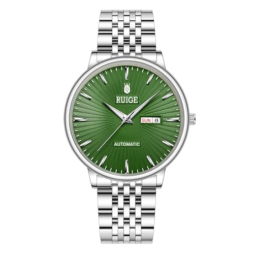 RUIGE Neue Edelstahl Herren Vollautomatik Uhr Wochenkalender Männer Mechanisches Uhrwerk Wasserdicht Mode Trend Uhr A6, Grün von RUIGE