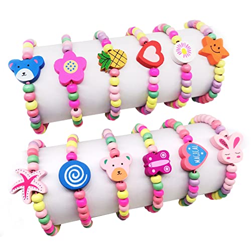 12 Stück Freundschaftsarmband Kinder Armbänder Holz Armbänder für Mädchen Bunte Kinderschmuck Perlen Handmade Armband Mitgebsel Perlenarmband Geschenke für Kindergeburtstag Geburtstagsparty Mädchen von RUIJIE