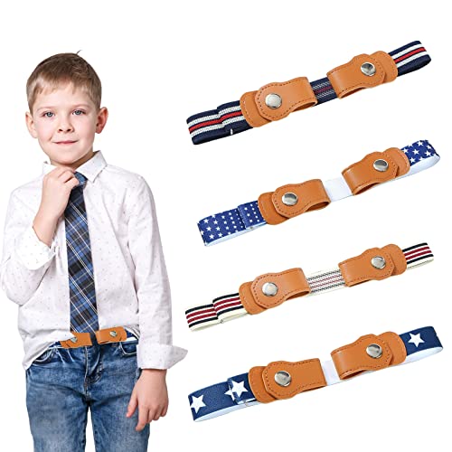 RUIJIE 4Stück Gürtel Ohne Schnalle Elastischer Gürtel Kinder Verstellbare Schnallenfreier Kindergürtel Unsichtbare Stretchgürtel Einstellbar Belts für Jungen Mädchen Jeans Hosen Kleid (Blau gestreift) von RUIJIE