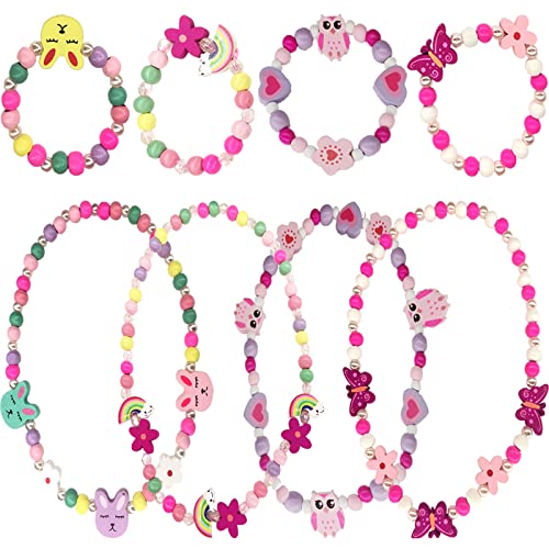 RUIJIE Kinder Schmuck Set 8 Stück Mädchen Schmuck Perlen Armband Halskette 4 Mädchen Halskette 4 Bunte Armbänder Freundschaftsarmband Geschenk Kinderschmuck Mädchen Für Kinder Mädche von RUIJIE