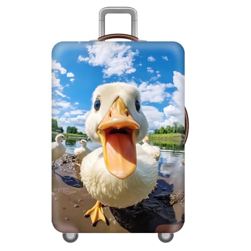 Gepäckabdeckung Kofferschutzhülle,Elastisch Waschbar Stretch Kofferschutz,Tier Druck Kinder Erwachsene Anti-Kratzer Reise Kofferabdeckung für 18-32-Zoll Koffer (Ente,S) von RUILBJM