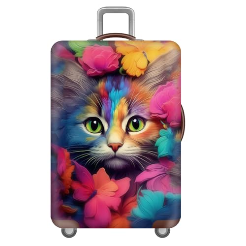 Gepäckabdeckung Kofferschutzhülle,Elastisch Waschbar Stretch Kofferschutz,Tier Druck Kinder Erwachsene Anti-Kratzer Reise Kofferabdeckung für 18-32-Zoll Koffer (Katze,XL) von RUILBJM