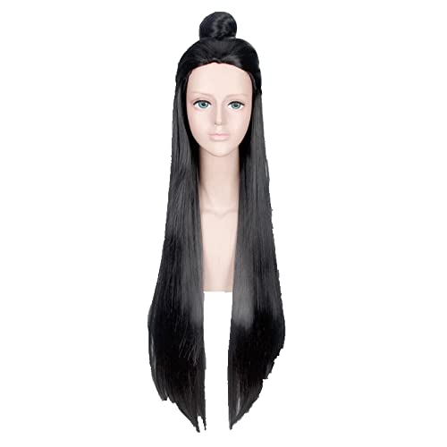 100cm Long Straight Ancient Chinese Hair Men Warrior black Cosplay Wig Swordsman Costume Play Wigs High Temperature Fiber von RUIRUICOS