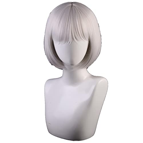 30cm Azur Lane Cosplay Wig Kaga Women Hair Synthetic Silver Grey Short Bob Wigs Costume Lane Kaga Hairpiece von RUIRUICOS