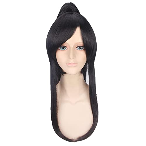 60cm Anime D.Gray-man Yu Kanda Straight Long Black Cosplay Wig Synthetic Hair Halloween Costume Party Wigs With Claw Ponytail von RUIRUICOS