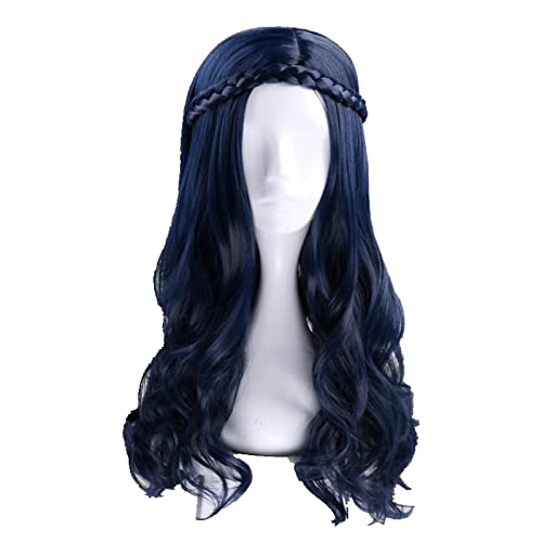 60cm Descendants 2 Evie Blue Long Wavy Wig Cosplay Costume Women Synthetic Hair Party Role Play Wigs + Wig Cap OneSize NavyBlue von RUIRUICOS