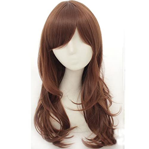 70cm Anime Long Wavy Cosplay Wig With Bangs Heat Resistant Synthetic Hair Black Pink Silver Blue Green Woman Wigs OneSize brown von RUIRUICOS