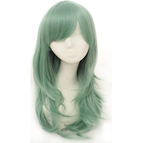 70cm Anime Long Wavy Cosplay Wig With Bangs Heat Resistant Synthetic Hair Black Pink Silver Blue Green Woman Wigs OneSize green von RUIRUICOS