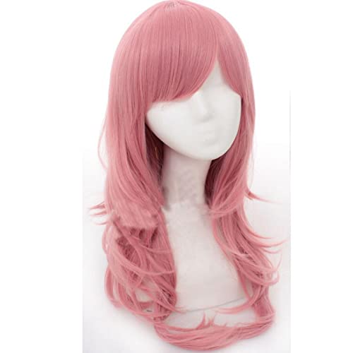 70cm Anime Long Wavy Cosplay Wig With Bangs Heat Resistant Synthetic Hair Black Pink Silver Blue Green Woman Wigs OneSize pink von RUIRUICOS