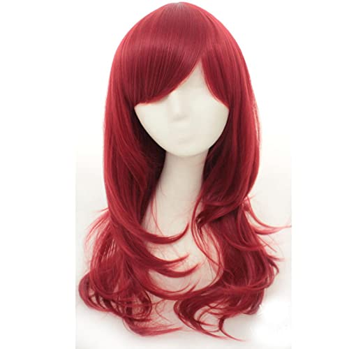 70cm Anime Long Wavy Cosplay Wig With Bangs Heat Resistant Synthetic Hair Black Pink Silver Blue Green Woman Wigs OneSize red von RUIRUICOS