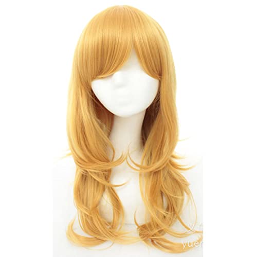 70cm Anime Long Wavy Cosplay Wig With Bangs Heat Resistant Synthetic Hair Black Pink Silver Blue Green Woman Wigs OneSize yellow von RUIRUICOS