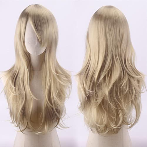 70cm Fashion Long Wavy Anime Cosplay Wig White Black Blue Red Pink Purple Blonde Synthetic Hair Halloween Party Wigs For Women OneSize blonde2 von RUIRUICOS