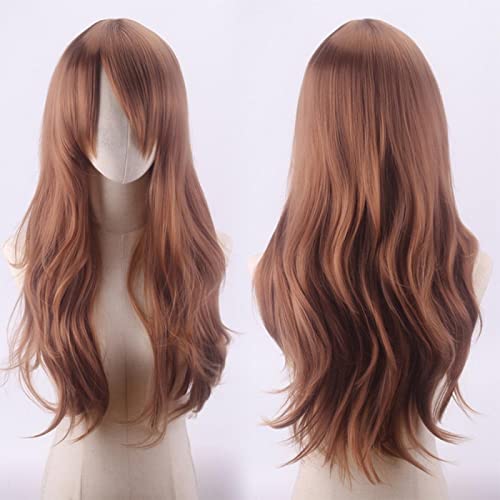 70cm Fashion Long Wavy Anime Cosplay Wig White Black Blue Red Pink Purple Blonde Synthetic Hair Halloween Party Wigs For Women OneSize brown von RUIRUICOS