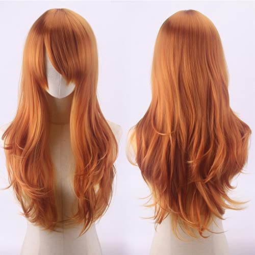 70cm Fashion Long Wavy Anime Cosplay Wig White Black Blue Red Pink Purple Blonde Synthetic Hair Halloween Party Wigs For Women OneSize orange von RUIRUICOS