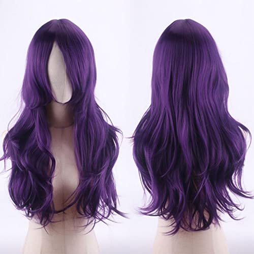 70cm Fashion Long Wavy Anime Cosplay Wig White Black Blue Red Pink Purple Blonde Synthetic Hair Halloween Party Wigs For Women OneSize purple von RUIRUICOS