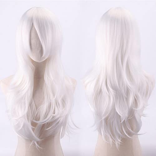 70cm Fashion Long Wavy Anime Cosplay Wig White Black Blue Red Pink Purple Blonde Synthetic Hair Halloween Party Wigs For Women OneSize white von RUIRUICOS